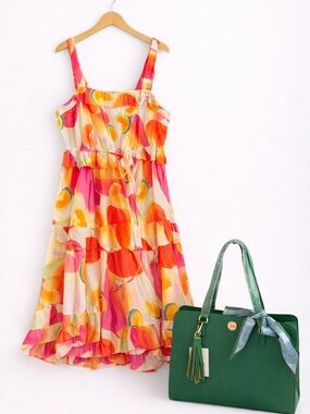 NWT FARM Rio,Cashew juice mini dress,VibrantPink Orange Floral,XL